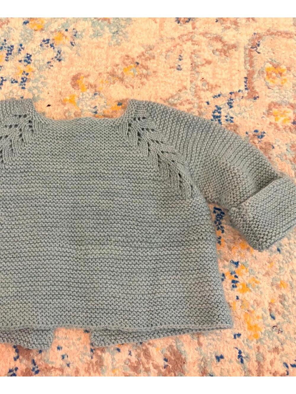 Hand-Knit Children’s Cardigan Sweater in Soft Light Blue - Picture 4 of 5